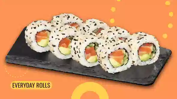 Dish California roll with salmon in sesame menu We Sushi California roll with salmon in sesame menu We Sushi