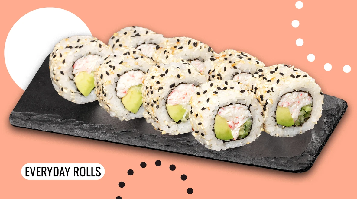 Dish California roll with a crab mix in sesame menu We Sushi California roll with a crab mix in sesame menu We Sushi