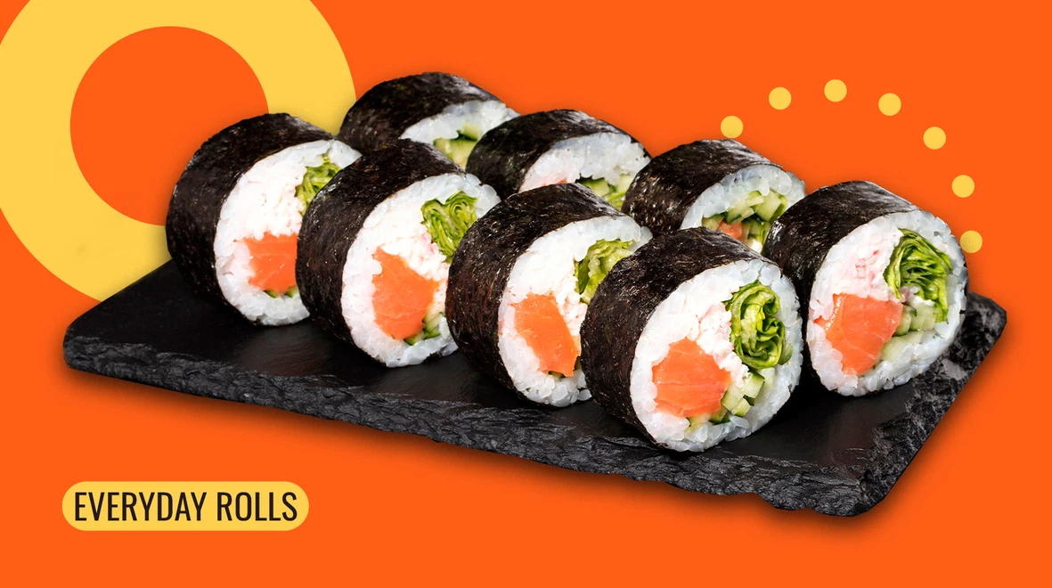 Dish Futomaki roll with salmon (spicy) menu We Sushi Futomaki roll with salmon (spicy) menu We Sushi