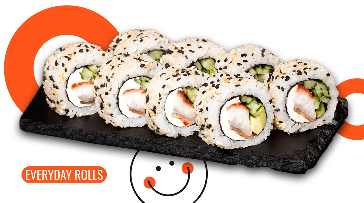 Dish Philadelphia roll with eel in sesame menu We Sushi Philadelphia roll with eel in sesame menu We Sushi