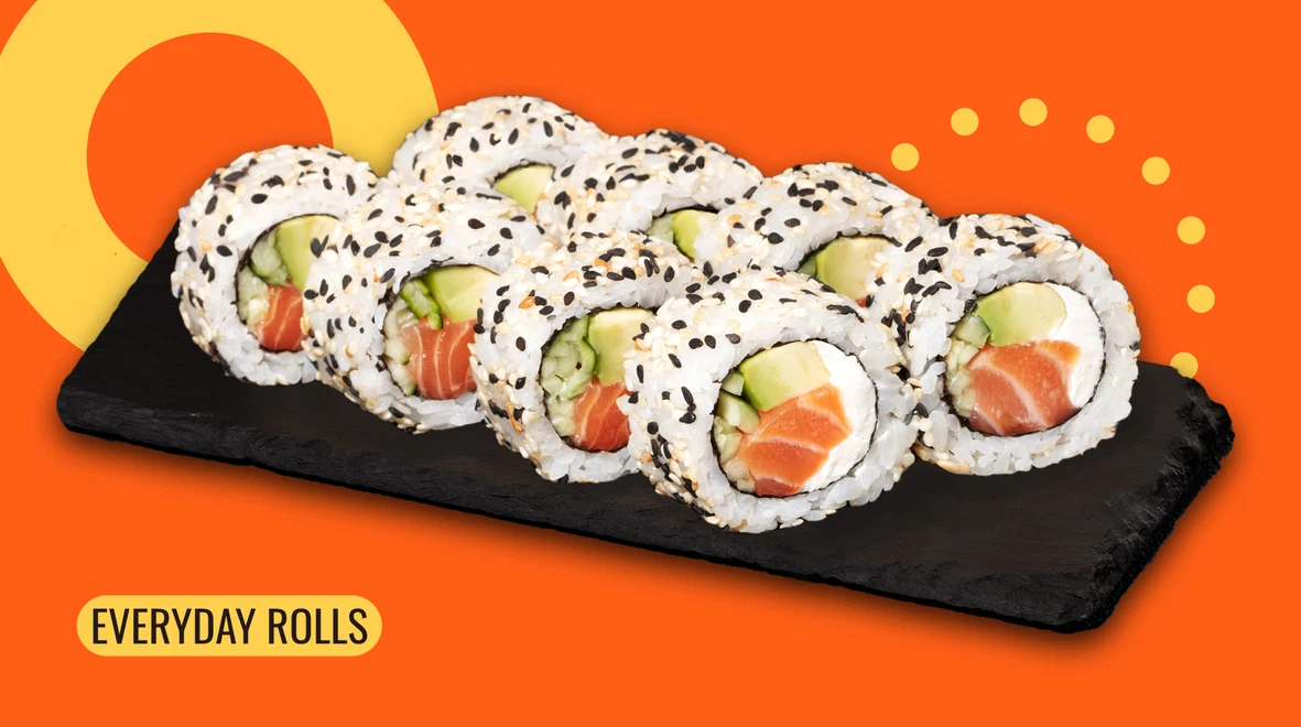 Dish Philadelphia roll with salmon in sesame menu We Sushi Philadelphia roll with salmon in sesame menu We Sushi