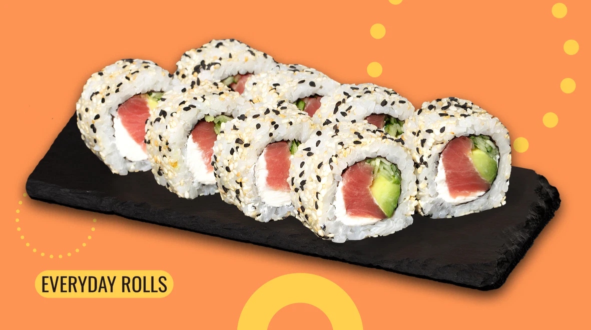 Dish Philadelphia roll with tuna in sesame menu We Sushi Philadelphia roll with tuna in sesame menu We Sushi